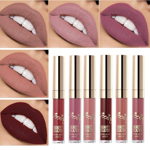 BEAUTY GLAZED 6pcs/Set Liquid Lipstick Lip Gloss