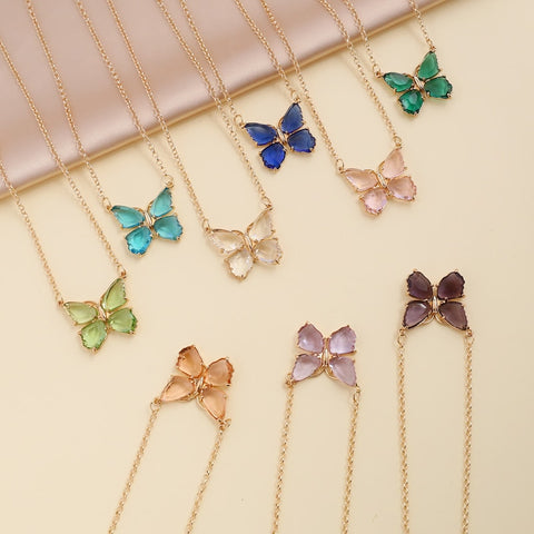 Multi-Colored Zircon Butterfly Necklace